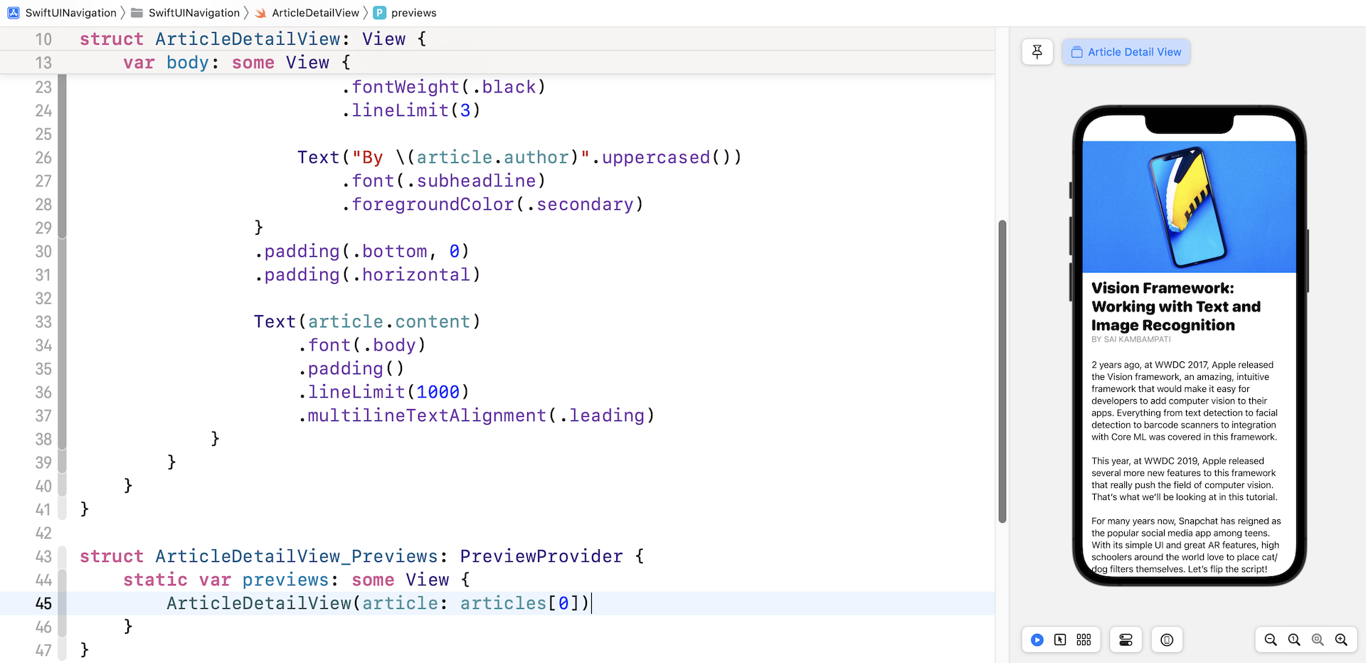 Figure 11. The detail view for showing the article