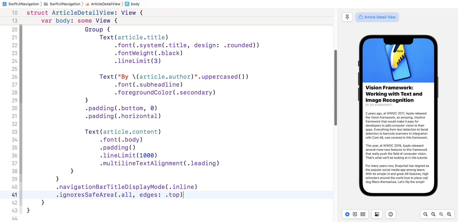 Figure 16. Applying the modifiers to the scroll view