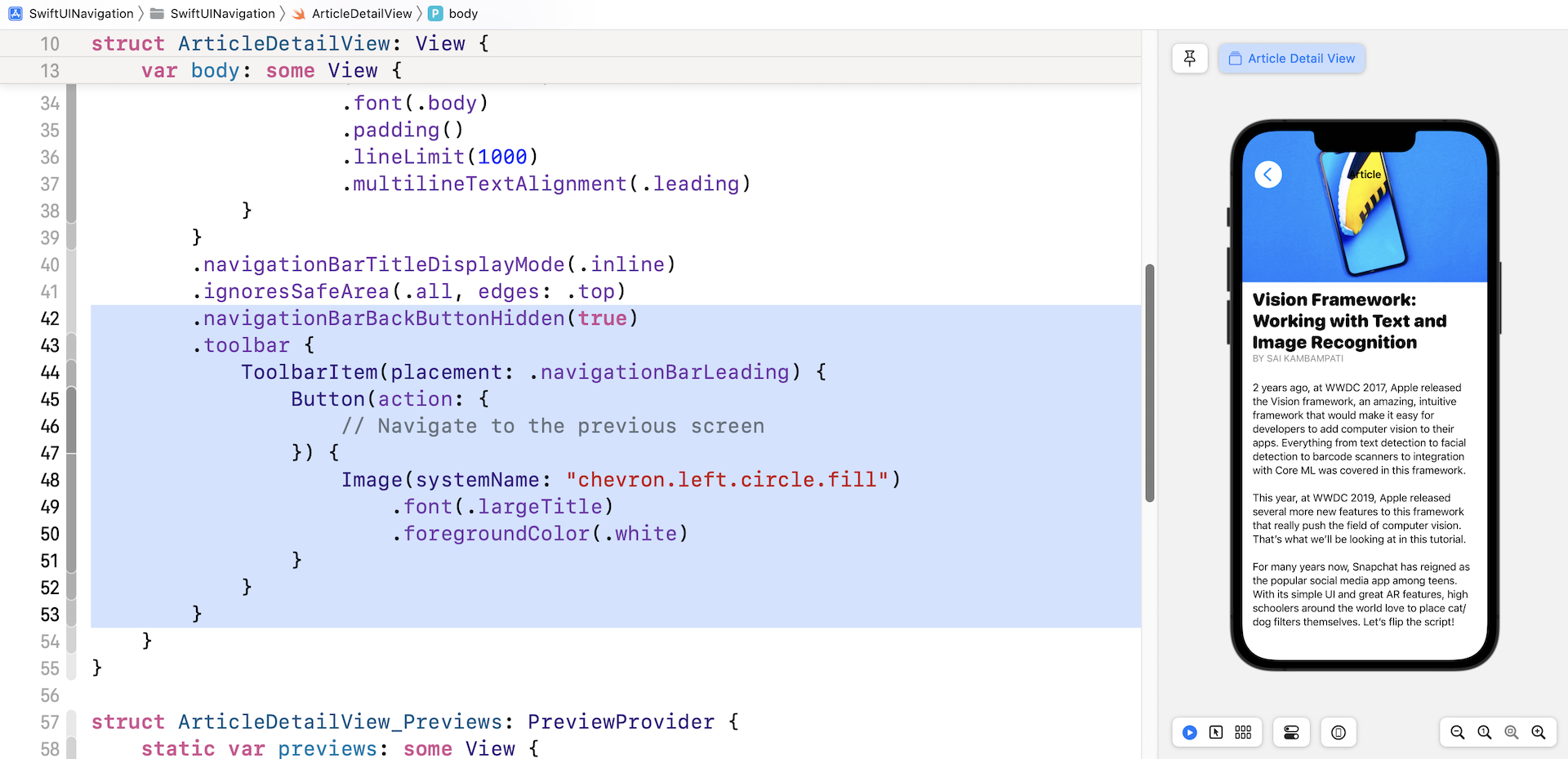 Figure 17. Creating our own back button