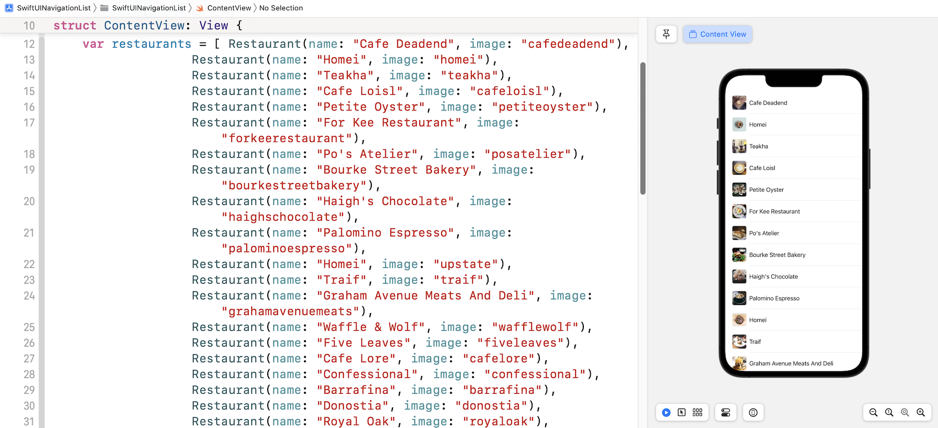 Figure 2. The starter project should display a simple list view