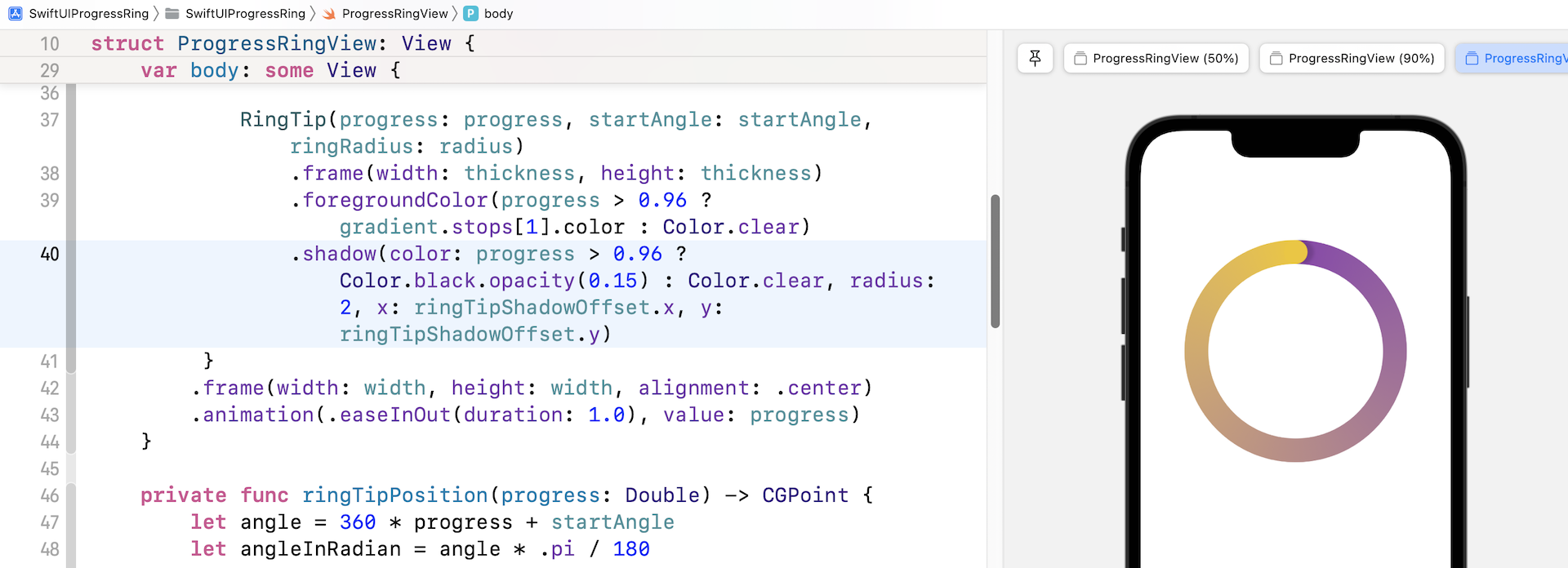 Figure 20. The ring end now has a drop shadow
