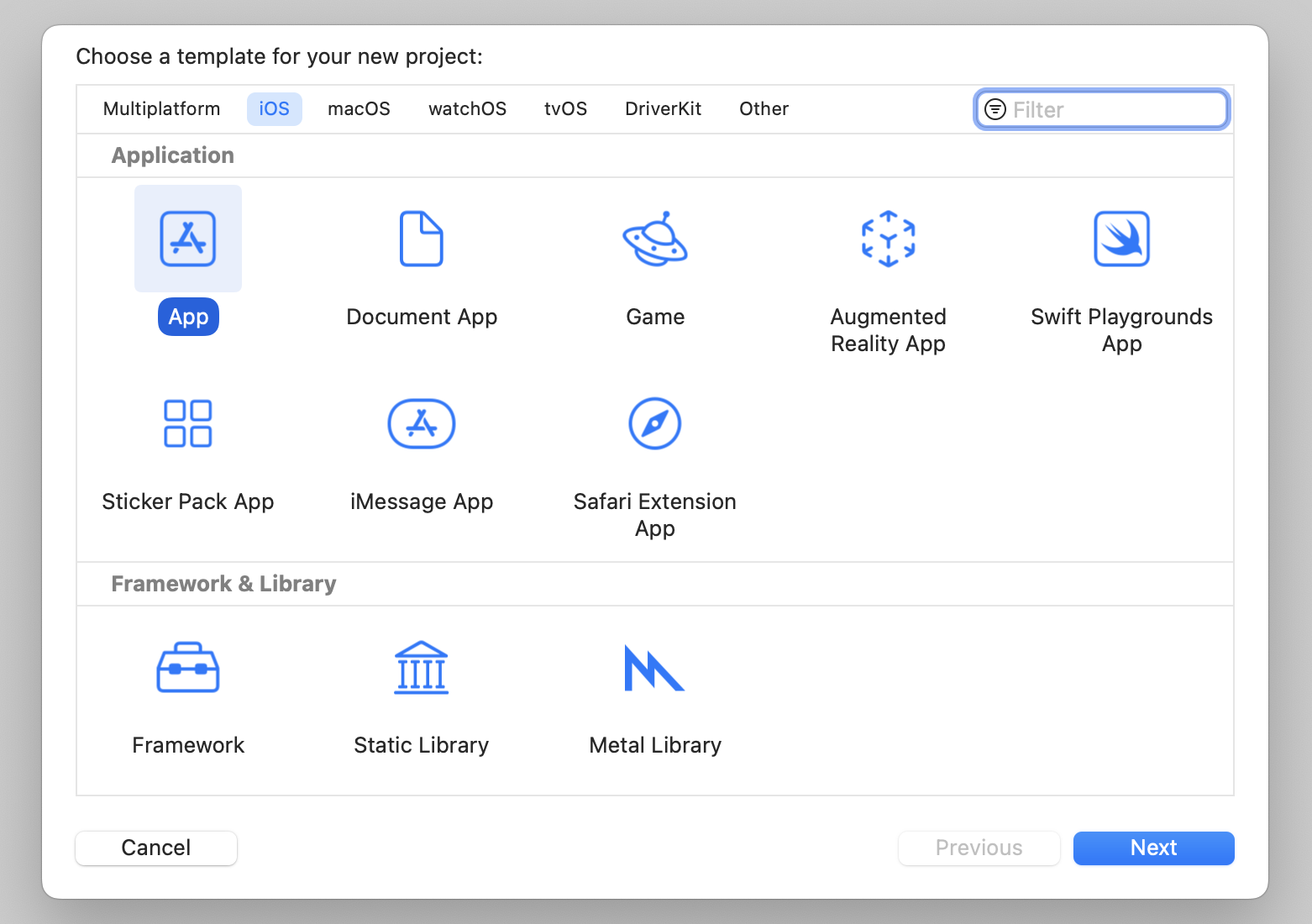 Figure 3. Creating a new project with the App template