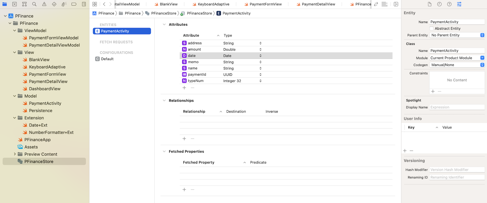Figure 2. The PaymentActivity entity