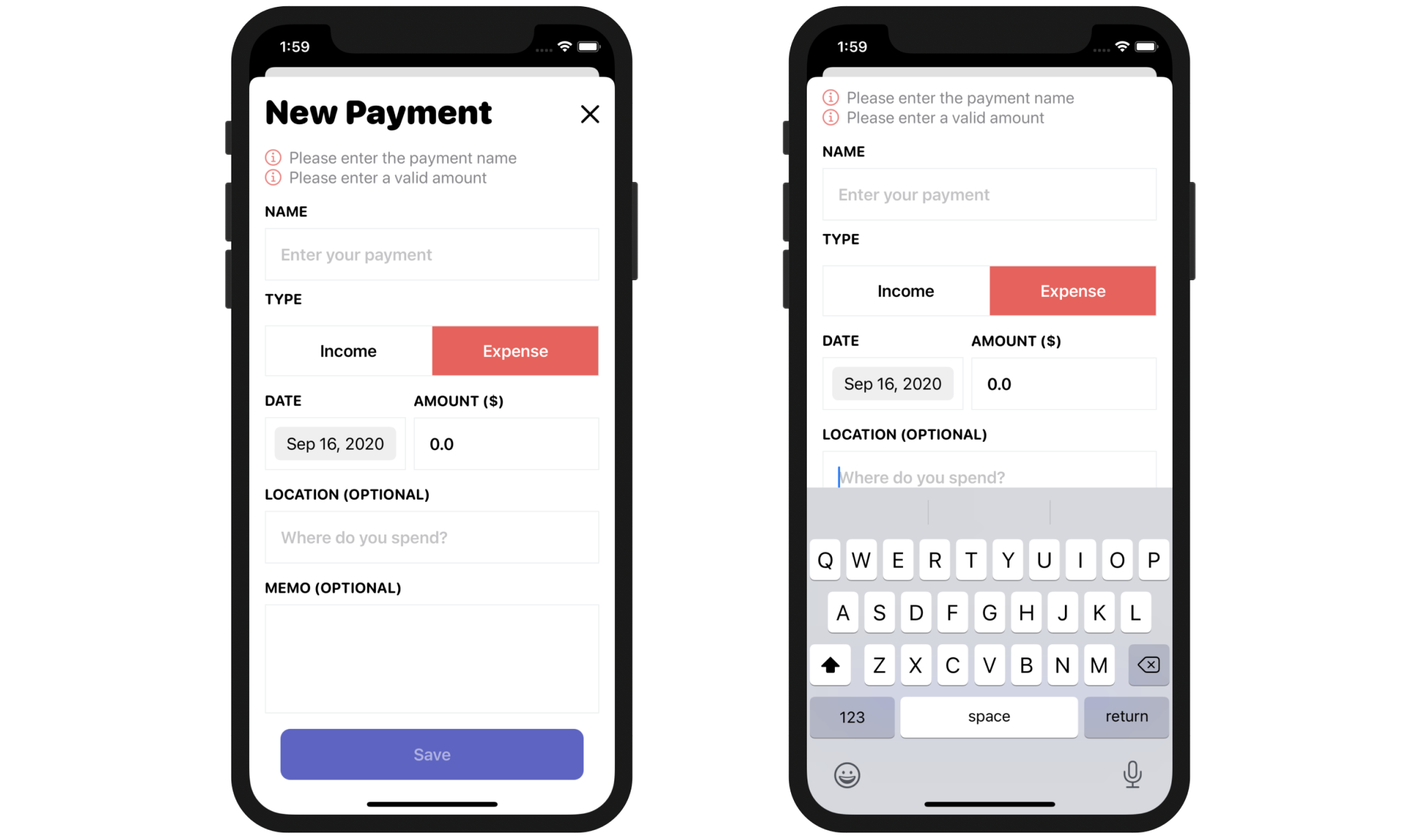 Figure 8. Without using keyboardAdaptive (left), Using keyboardAdaptive