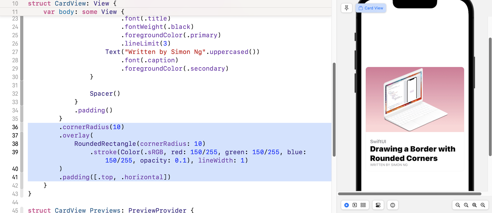 Figure 10. Adding a border and rounded corners
