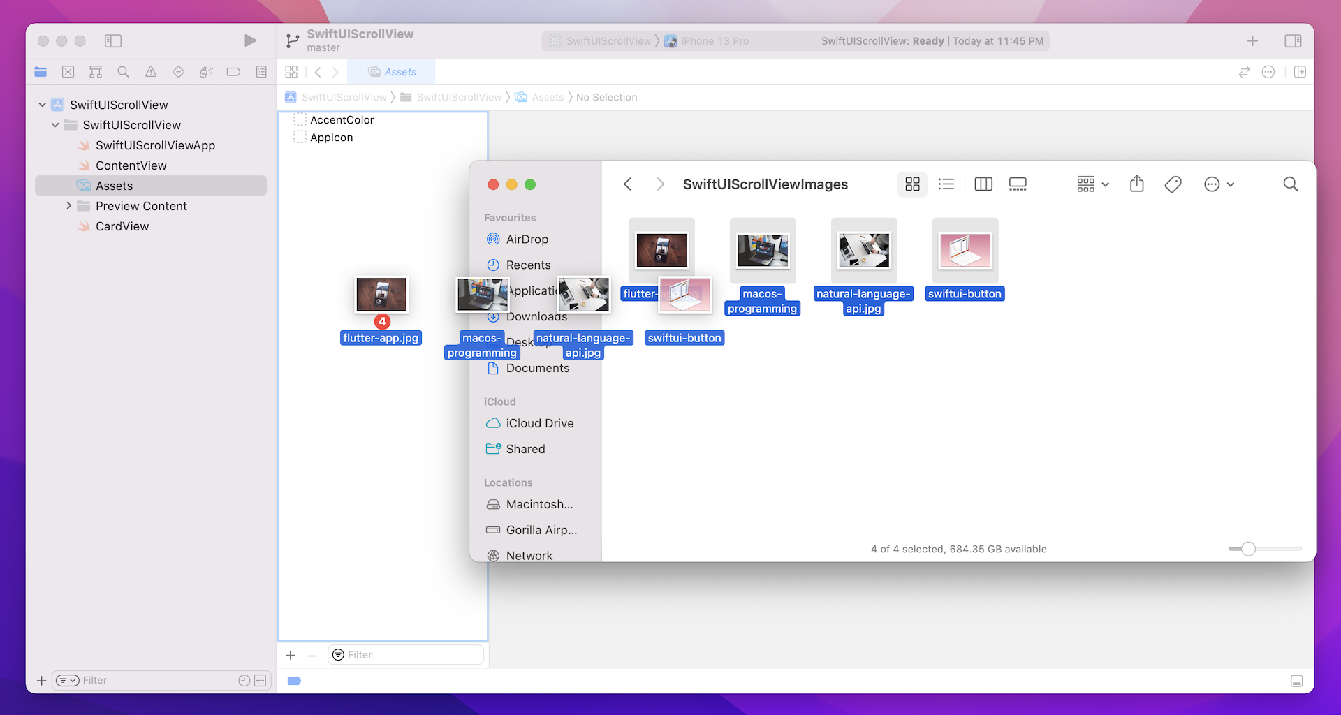 Figure 6. Adding the image files to the asset catalog