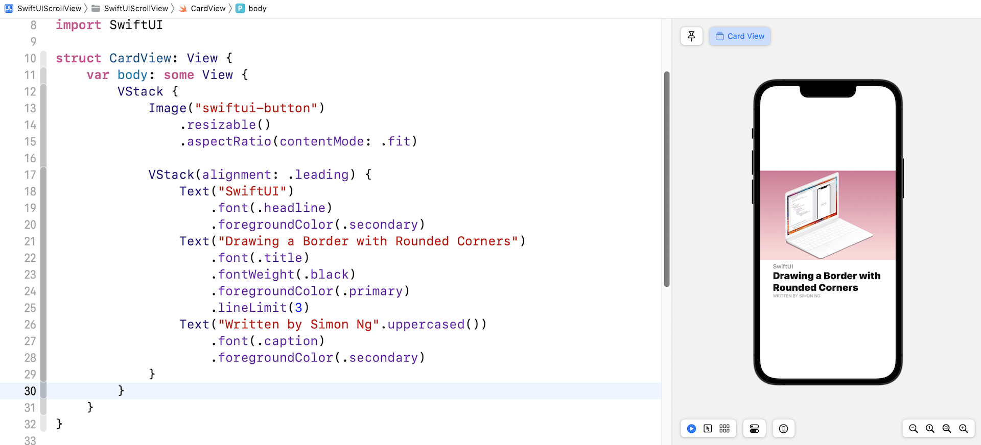 Figure 7. Embed the image and text views in a VStack
