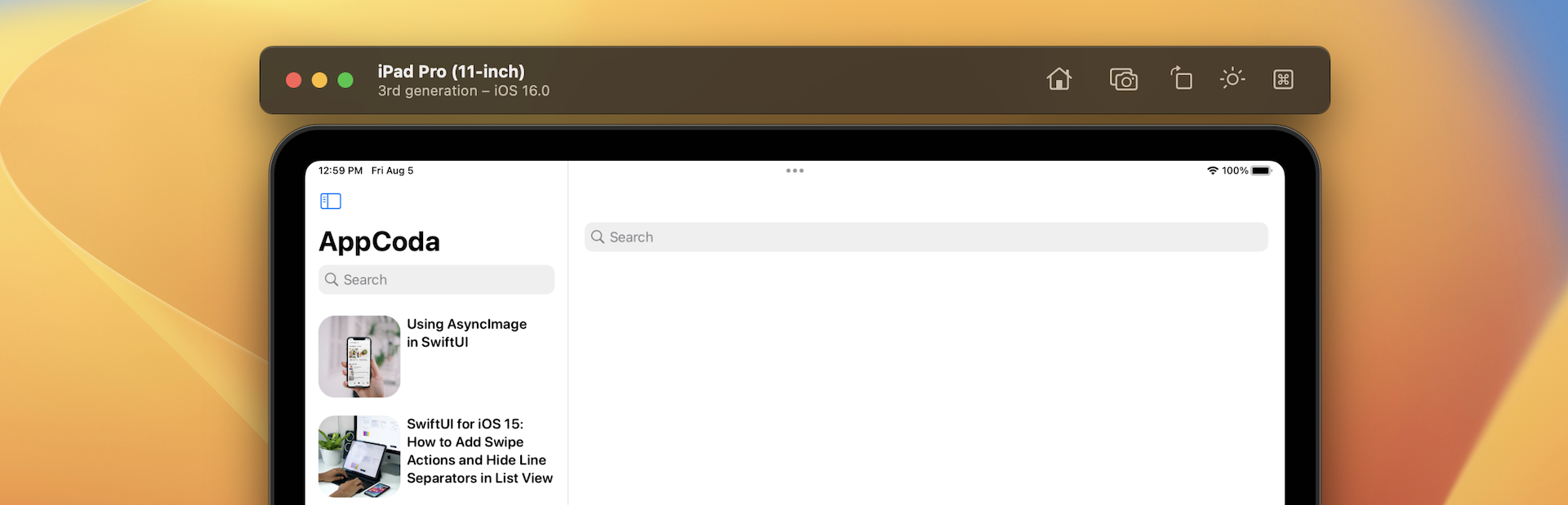 Figure 5. Using .navigationBarDrawer to adjust the position of the search field