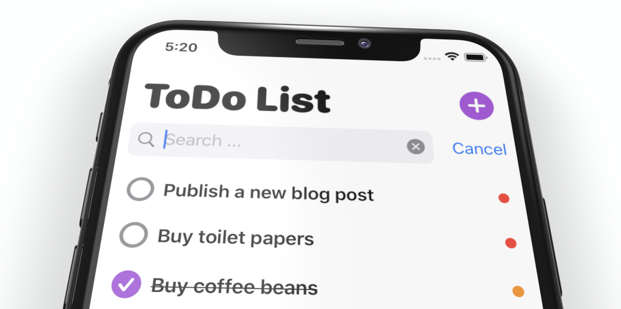Figure 1. Building a search bar view entirely using SwiftUI