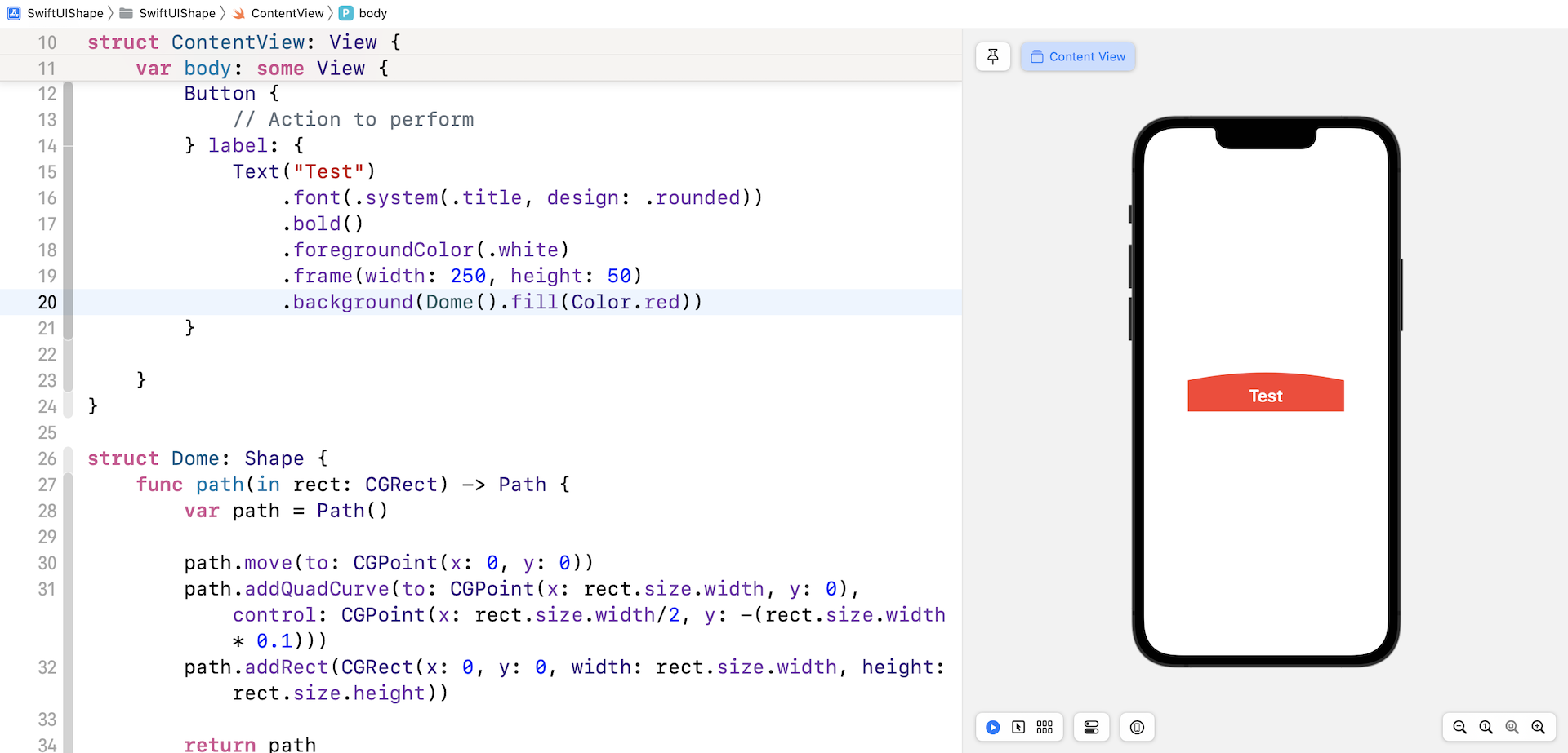 Figure 12. Creating a button with the Dome shape
