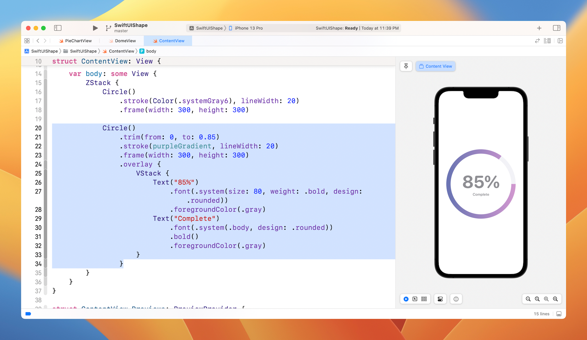 Figure 16. Drawing the progress view