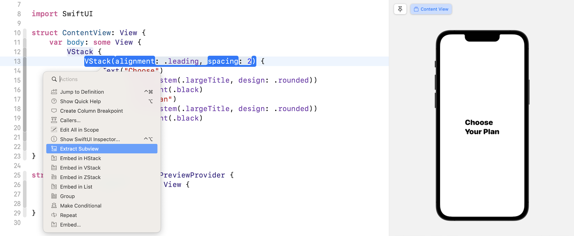Figure 10. Extract subview