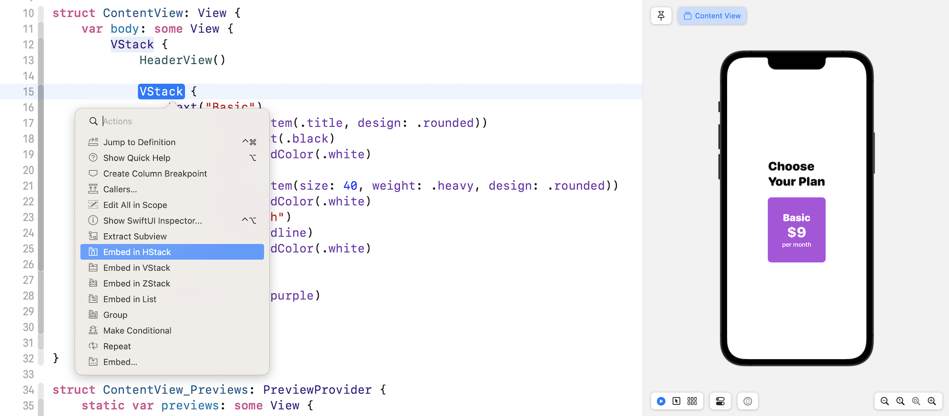 Figure 13. Embed in HStack