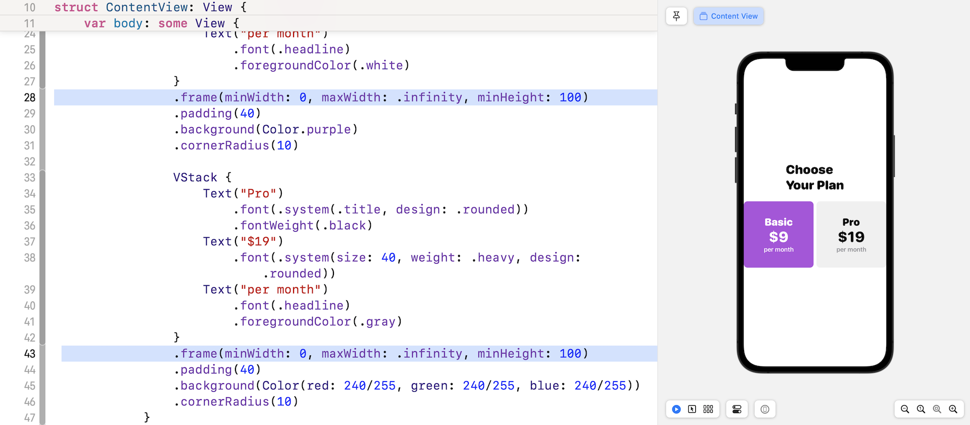 Figure 17. Arranging both pricing blocks with equal width