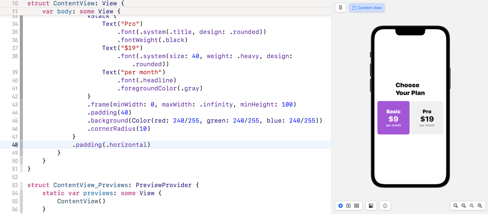 Figure 18. Adding some paddings for the stack view