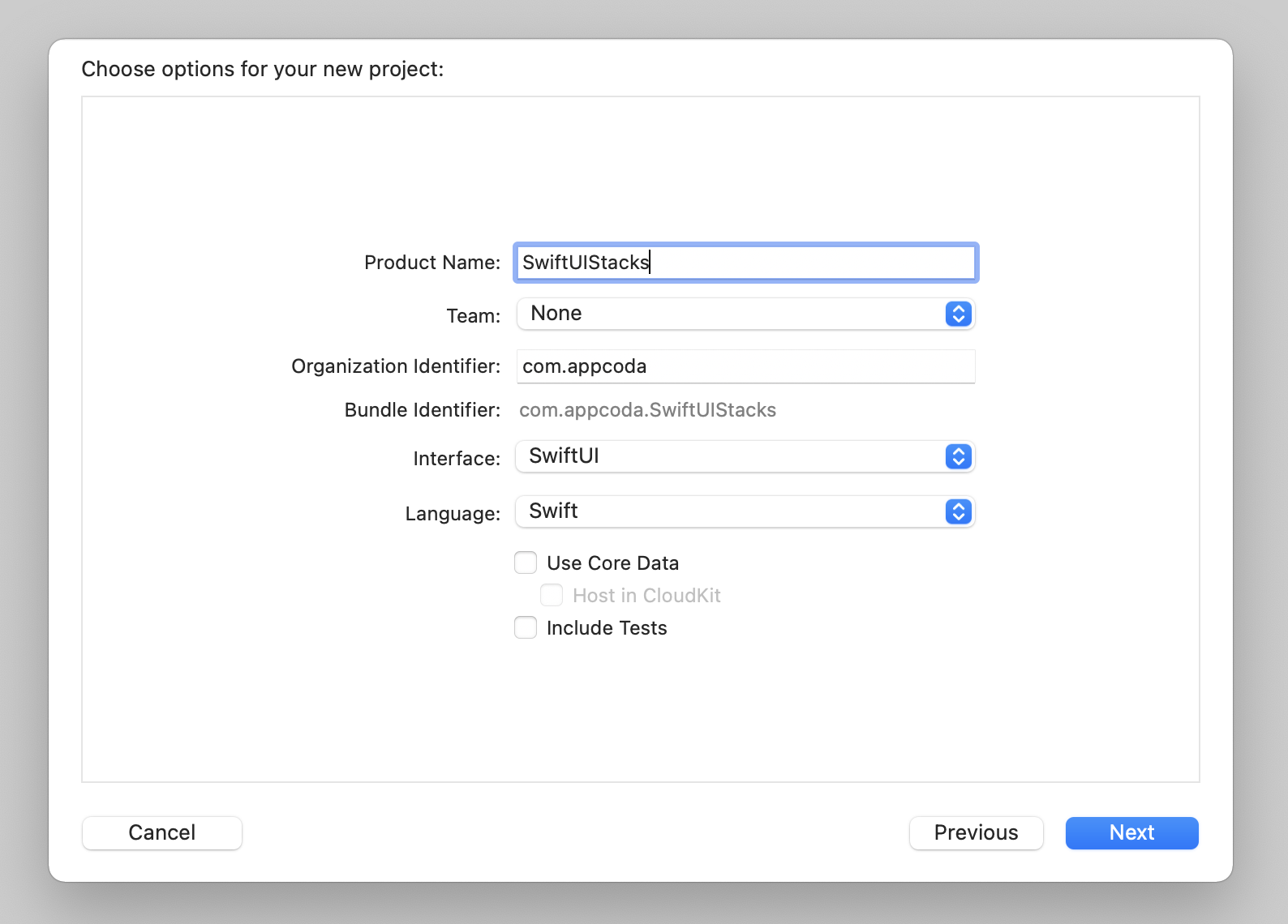 Figure 3. Creating a new project