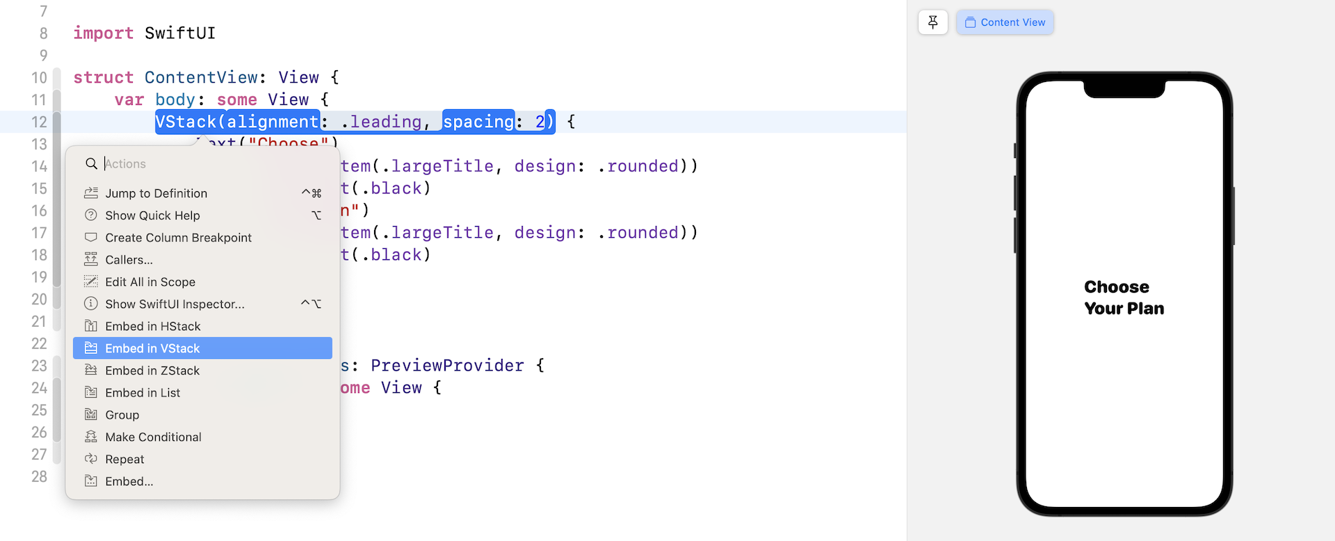 Figure 9. Embed in VStack