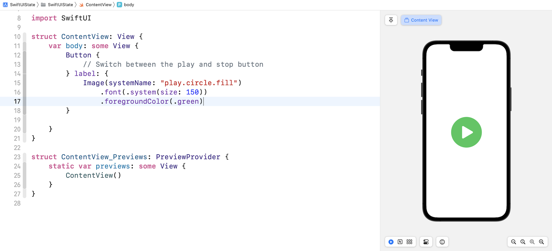 Figure 3. Previewing the play button