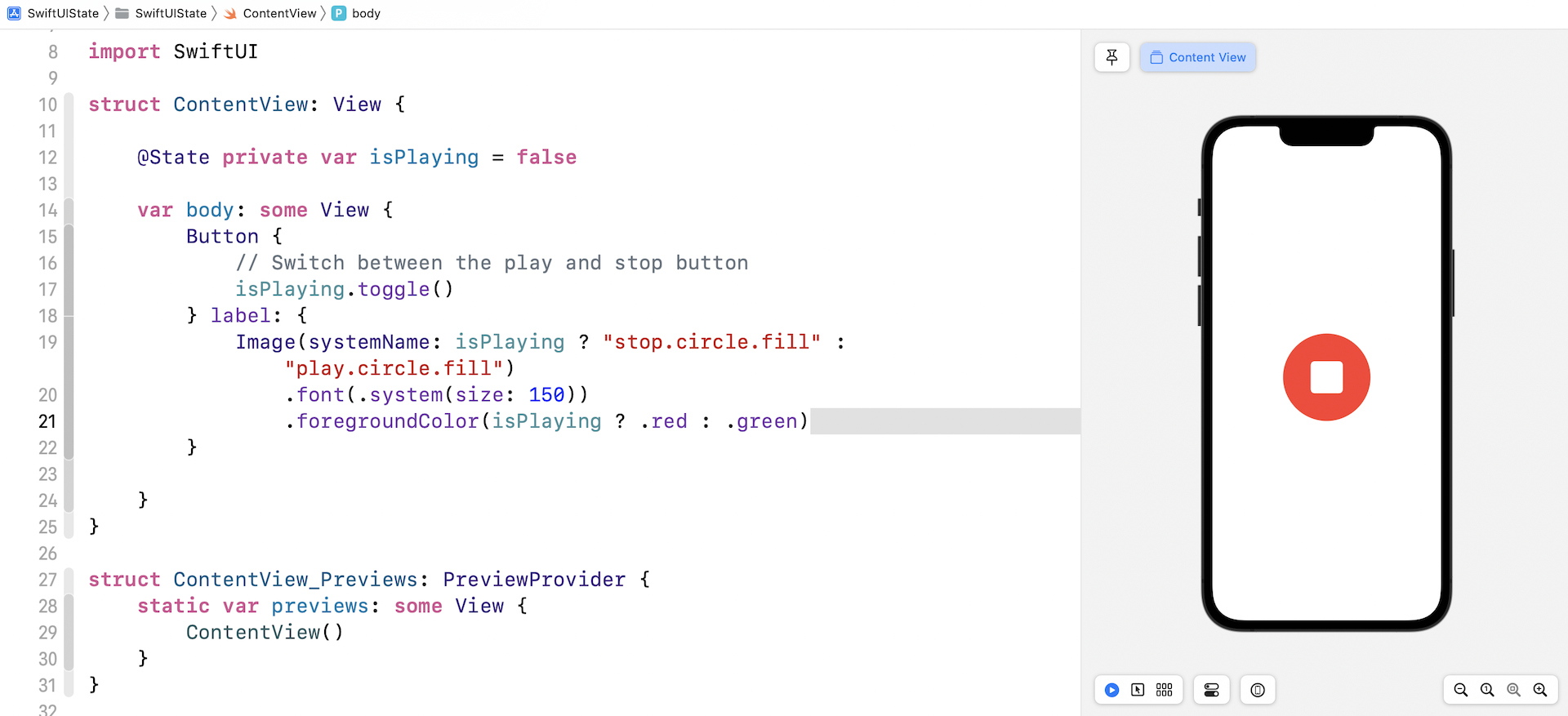 Figure 4. Toggle between the Play and Stop button