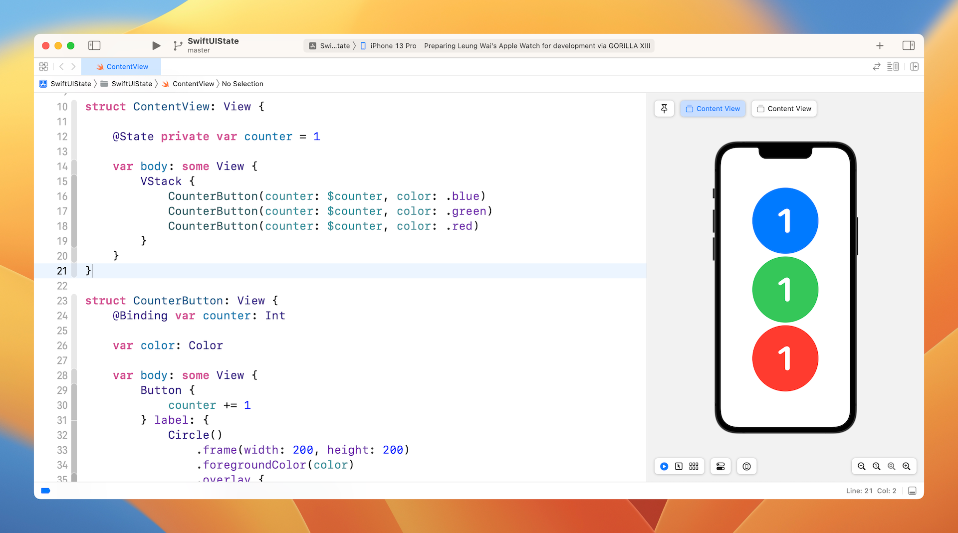 Figure 9. Testing the three counter buttons