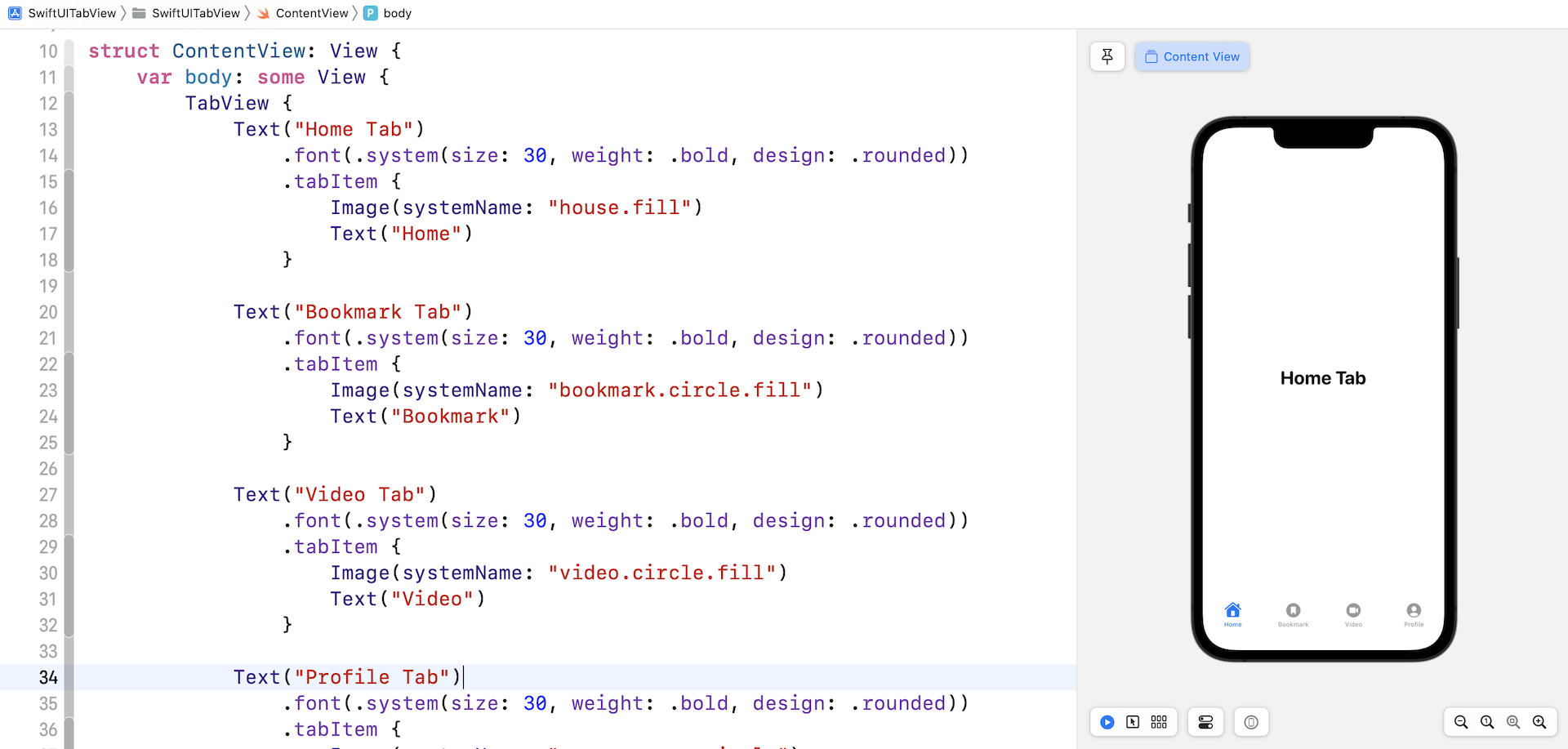 Figure 2. 4 Adding tab items in the tab bar
