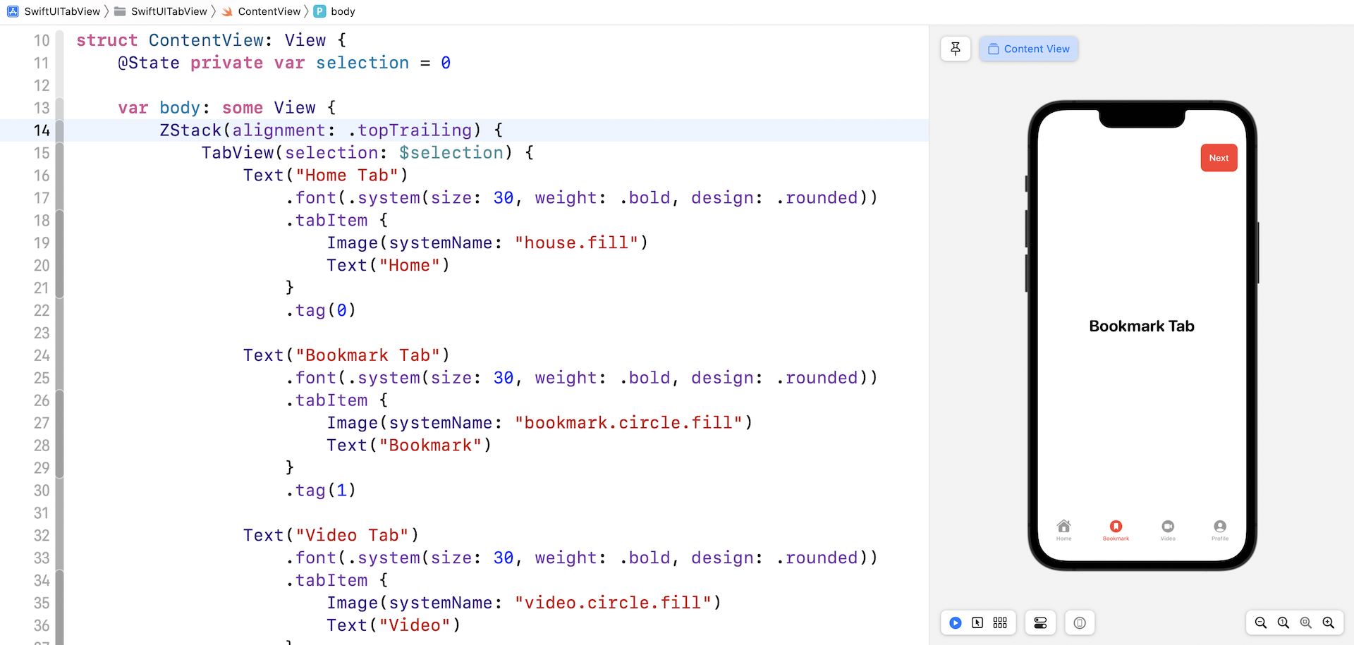 Figure 4. Using the Next button to switch the tab