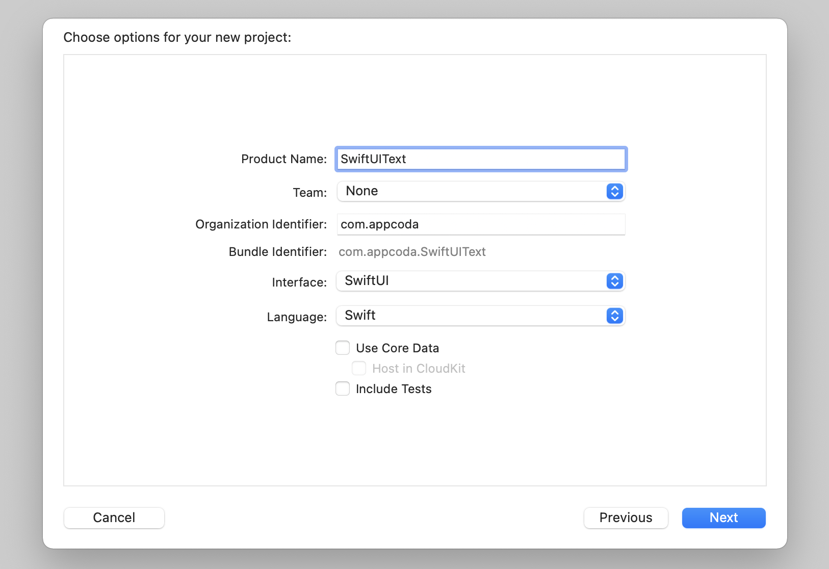 Figure 1. Creating a new project