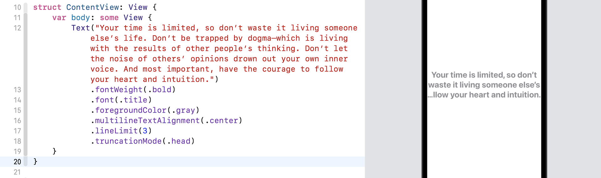 Figure 10. Using the .head truncation mode