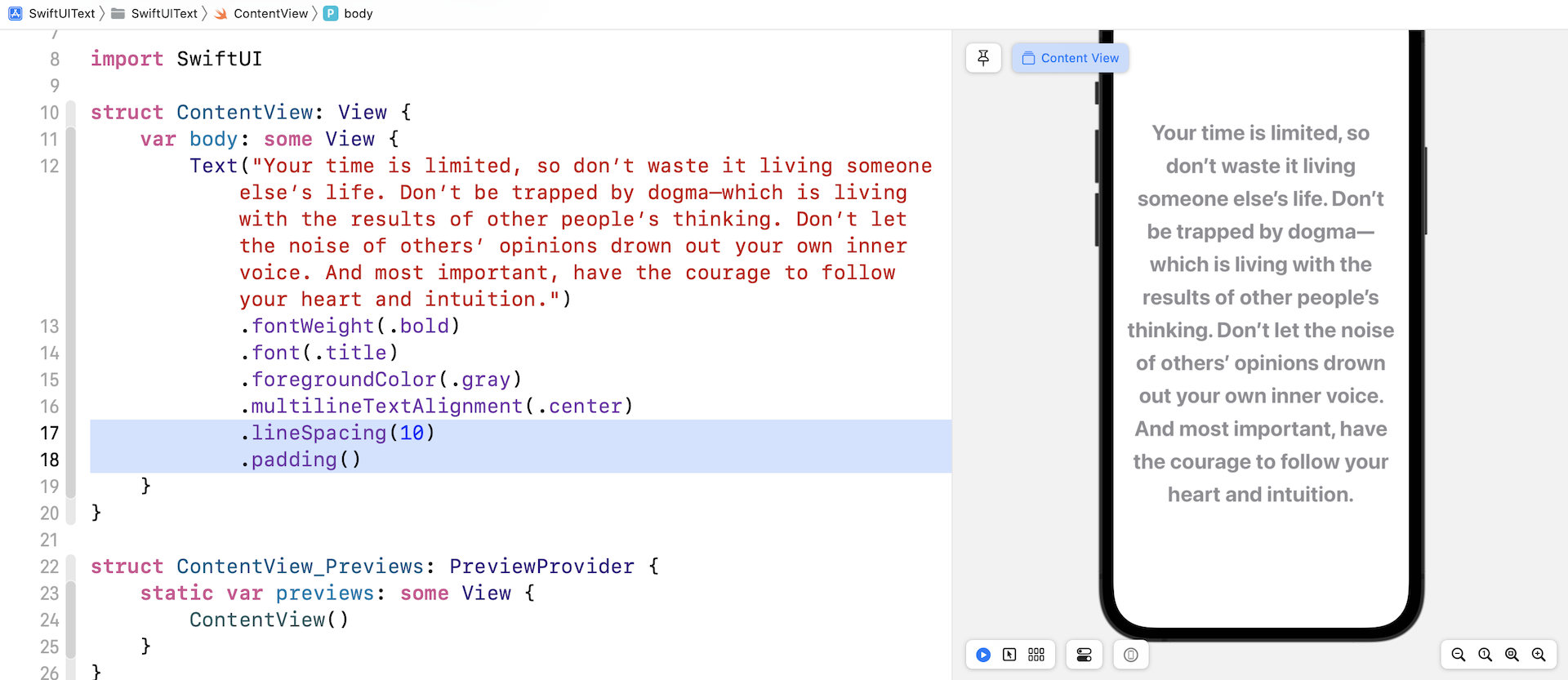 Figure 11. Setting the padding and line spacing of the text