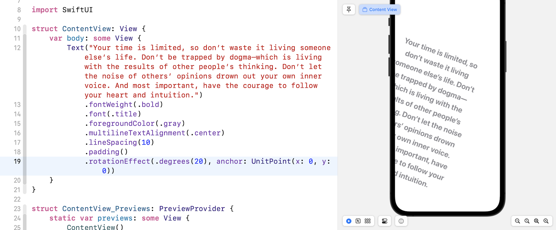 Figure 13. Rotate the text around the top-left of the text view