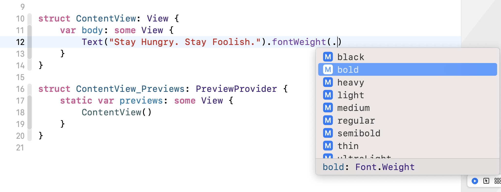 Figure 4. Choosing your preferred font weight