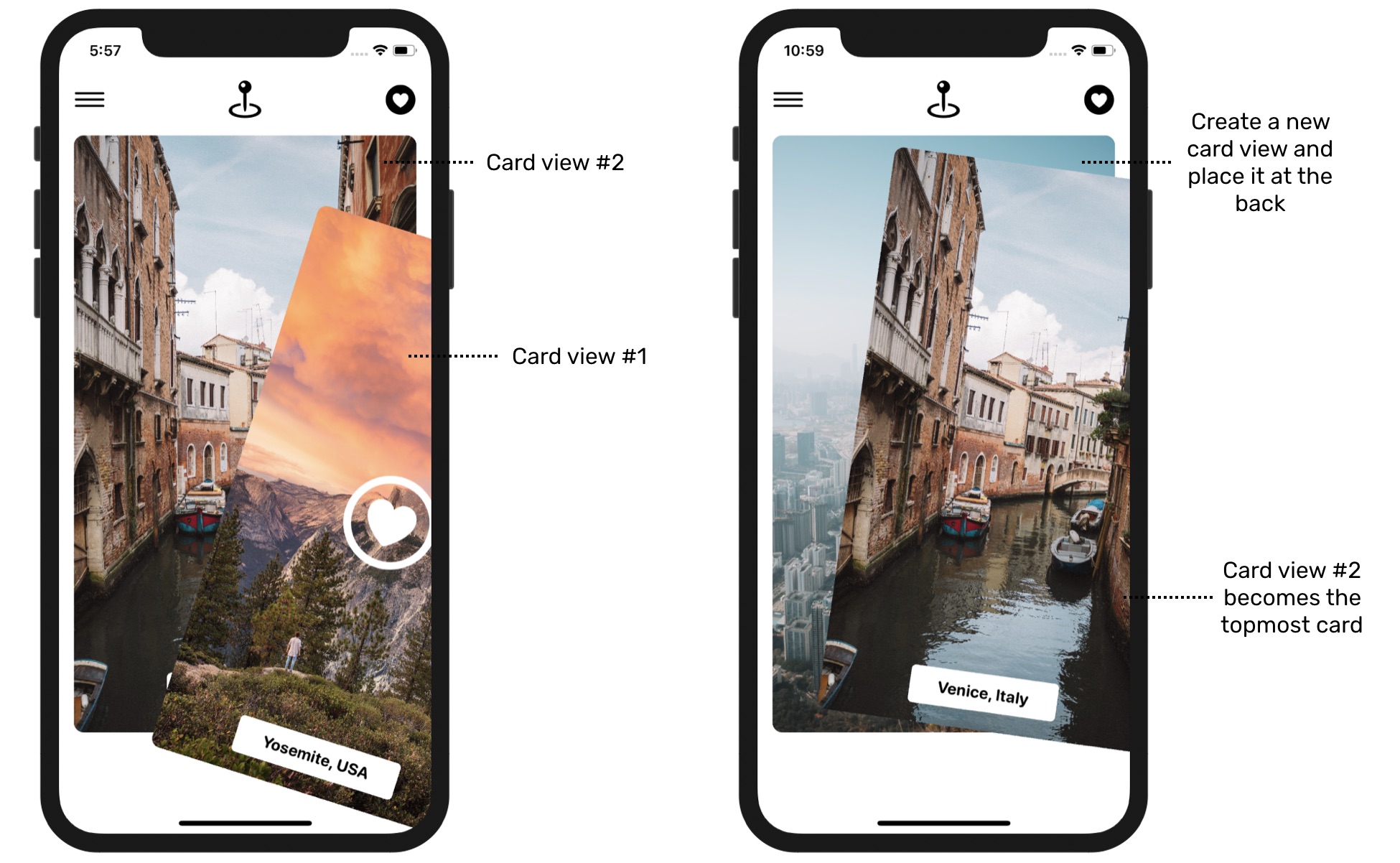 Figure 9. How we use two card views to create a deck