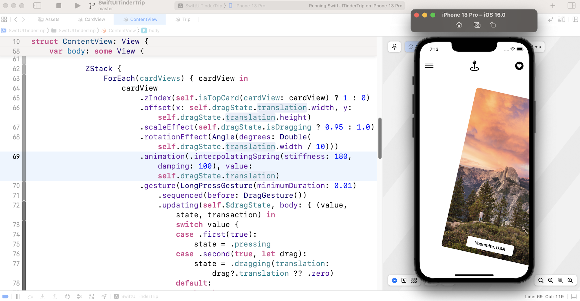 Figure 10. Dragging the card view