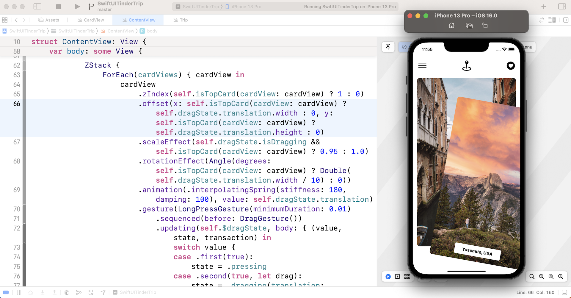 Figure 11. The dragging effect only applies to the topmost card