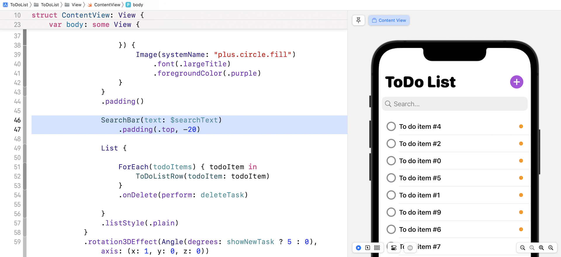 Figure 2. The ToDo app now has a search bar