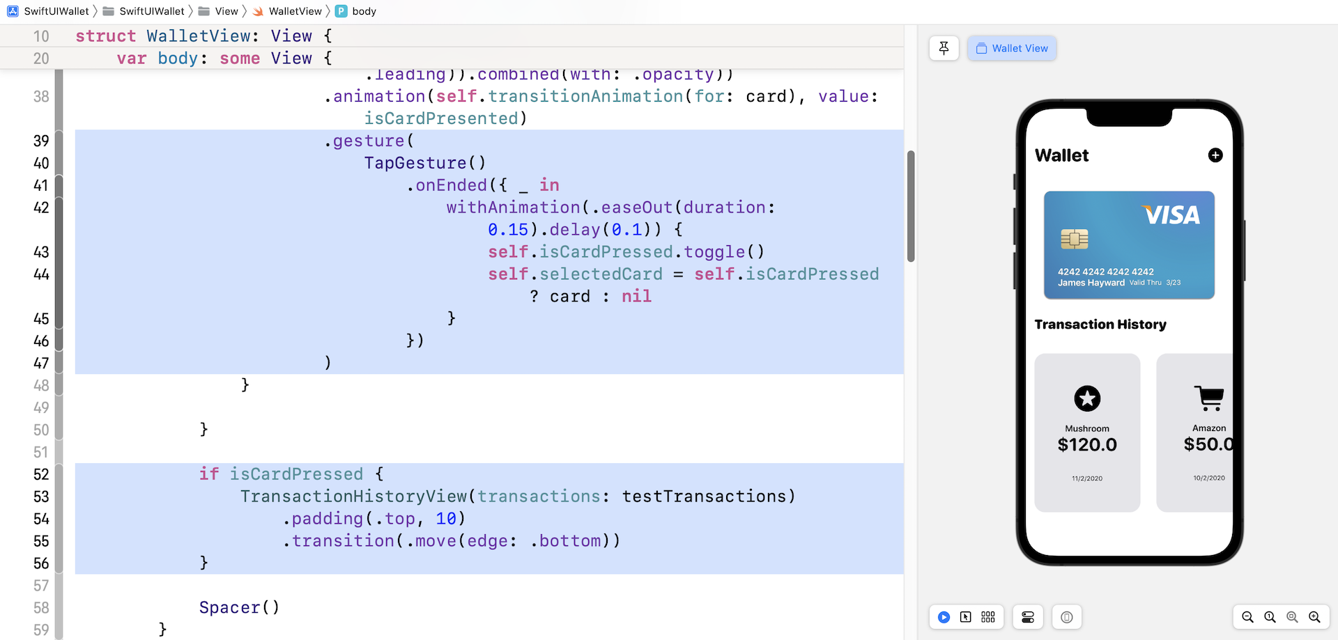 Figure 11. Displaying the transaction history