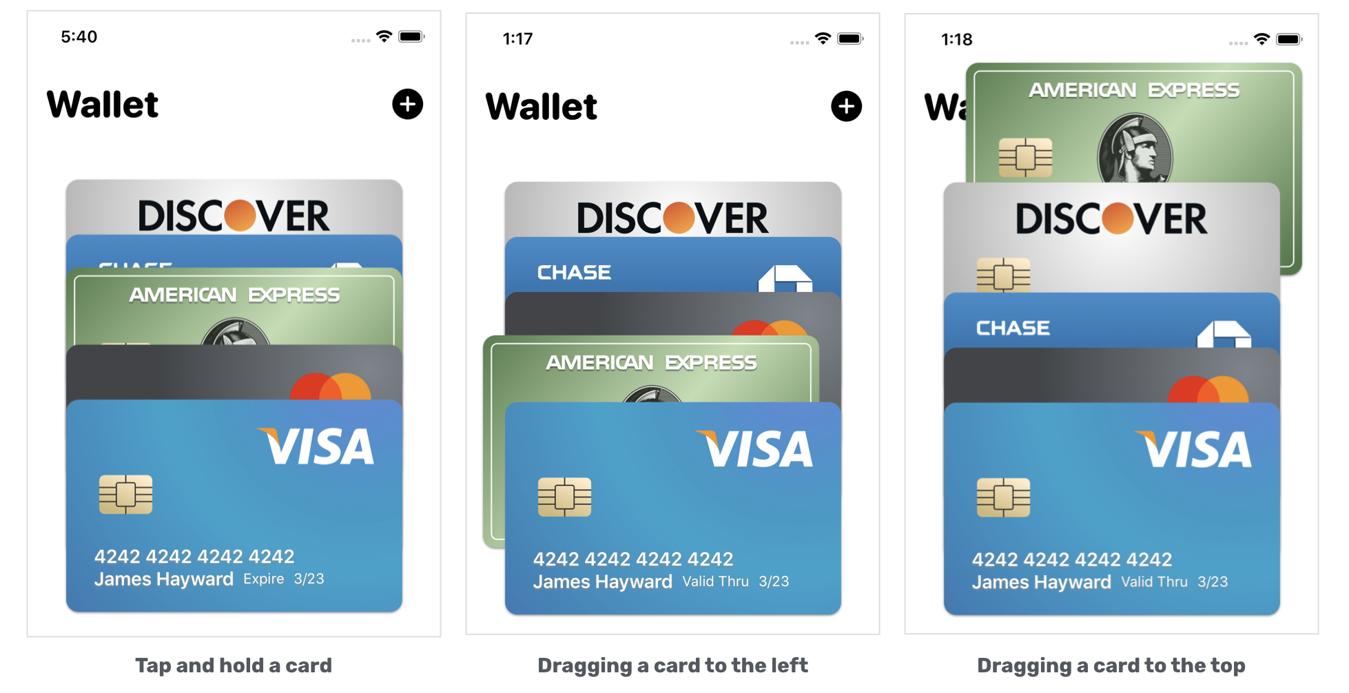 Figure 12. Moving a card across the deck using the drag gesture