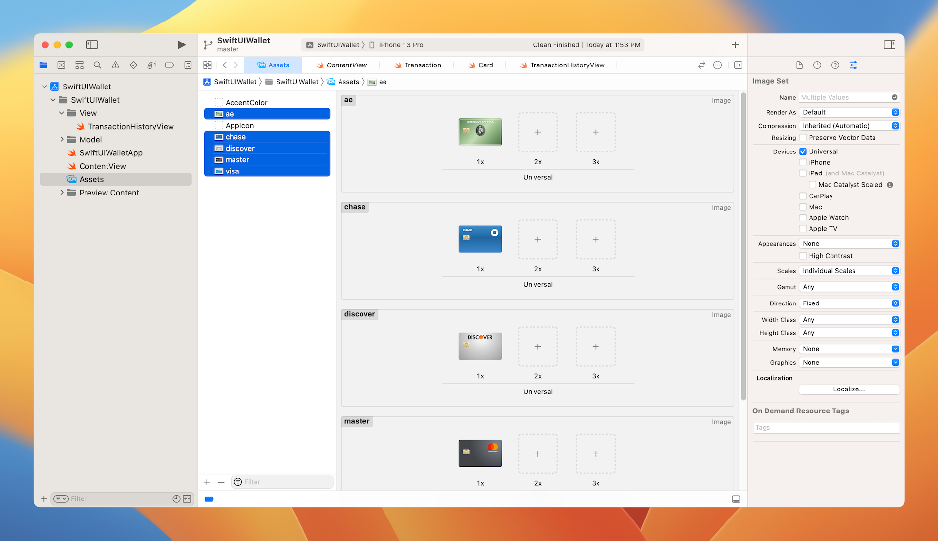 Figure 2. The starter project bundles the credit card images
